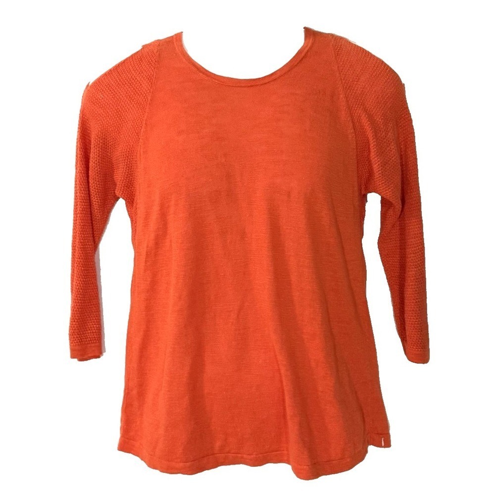 J. Jill Sweater Shirt Womens S Orange Cut Out Shoulder Sleeve Knit Linen Blend